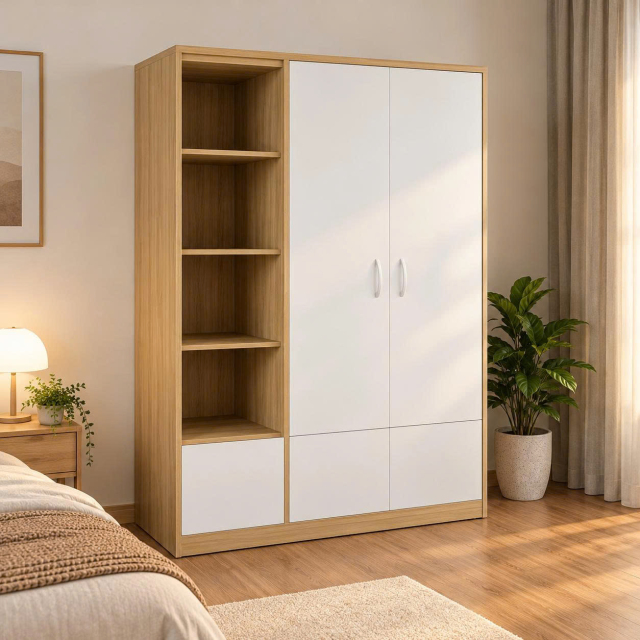 Tủ Quần Áo 2 Cánh Liền Kệ Trang Trí Có Ngăn Kéo Đa Năng